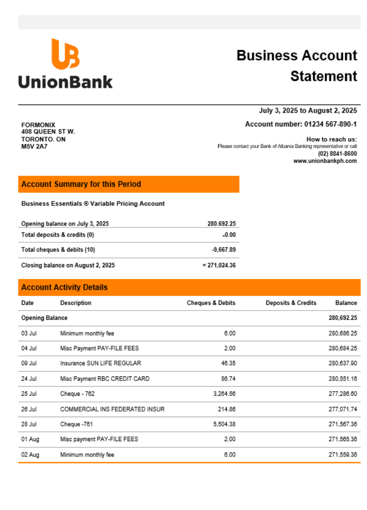 Déclaration d'entreprise d'Unionbank Format Word et PDF